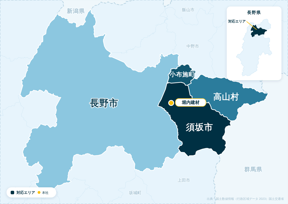 須坂市・小布施町・高山村の対応エリア地図